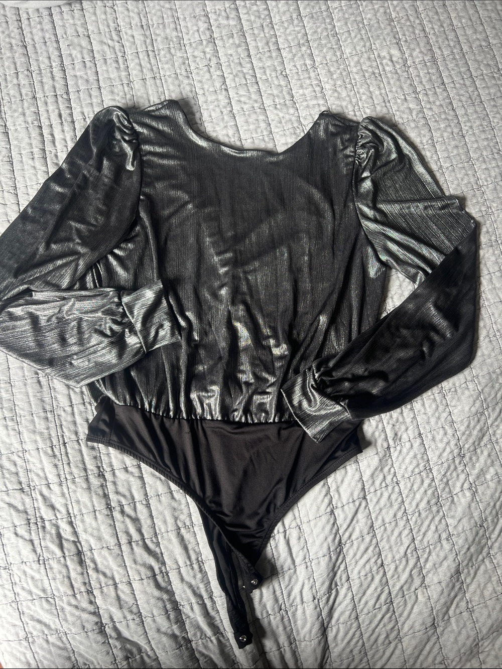 Good Luck Gem Metallic Black Long Sleeve Bodysuit
